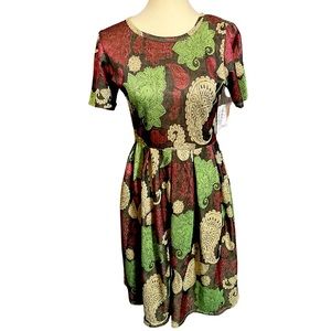 NWT LuLaRoe “Amelia” Dress Sz Large • Paisley Green and Brown • Pleated • NEW!